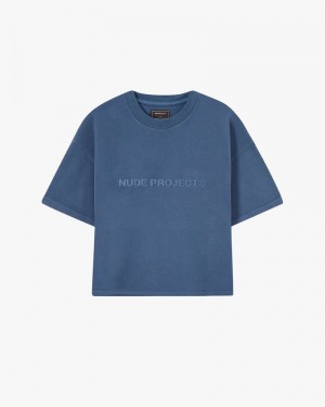 Nude Project Boxy Cropped T-shirt Blue | US-51097PVCF