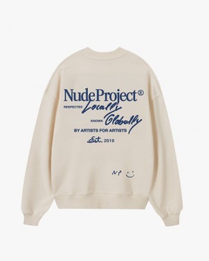 Nude Project Global Soon Crewneck Hoodie Cream | US-01289SGKD