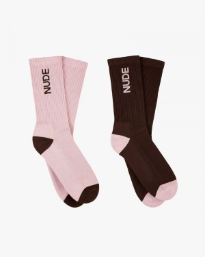 Nude Project Logo 2xpack Socks Brown / Pink | US-98602KAZW