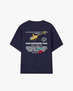 Nude Project Nude Tour T-shirt Navy | US-09832CVZJ