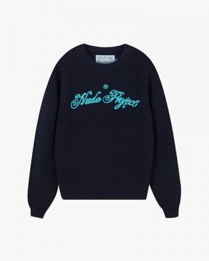 Nude Project Script Sweater Navy | US-52739IHRK