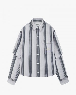 Nude Project Stripe Double Sleeve Shirts White / Navy | US-85302OIKF