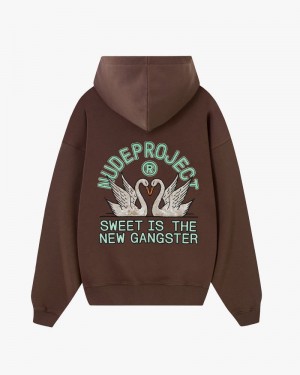 Nude Project Swans Hoodie Brown | US-93567NWVM