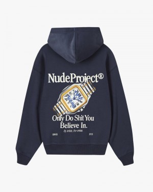 Nude Project Time Hoodie Navy | US-60814VHSB