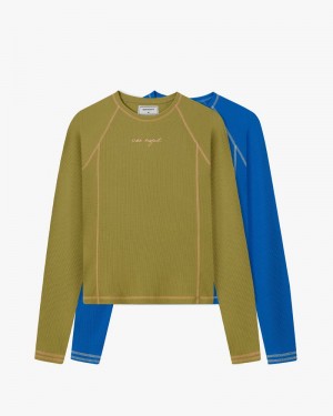 Nude Project Waffle Long-sleeve Tee 2 Pack T-shirt Green / Blue | US-05216DBHF