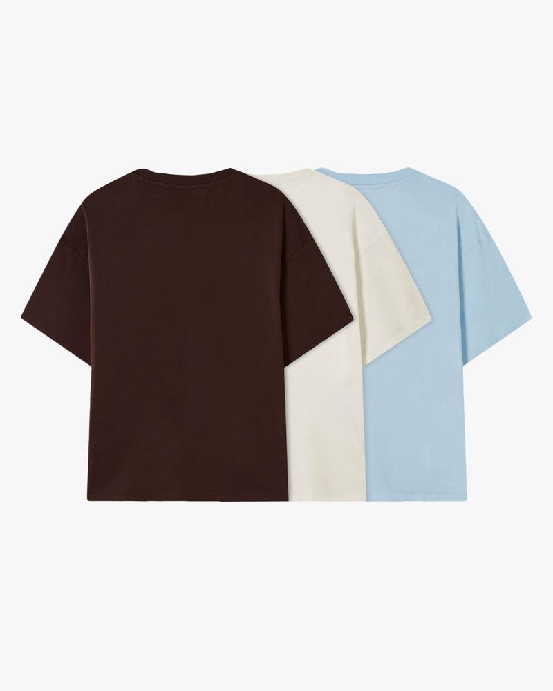 Nude Project Basic 3xpack T-shirt Light Blue / Dark Brown / Cream | US-97236HDOR