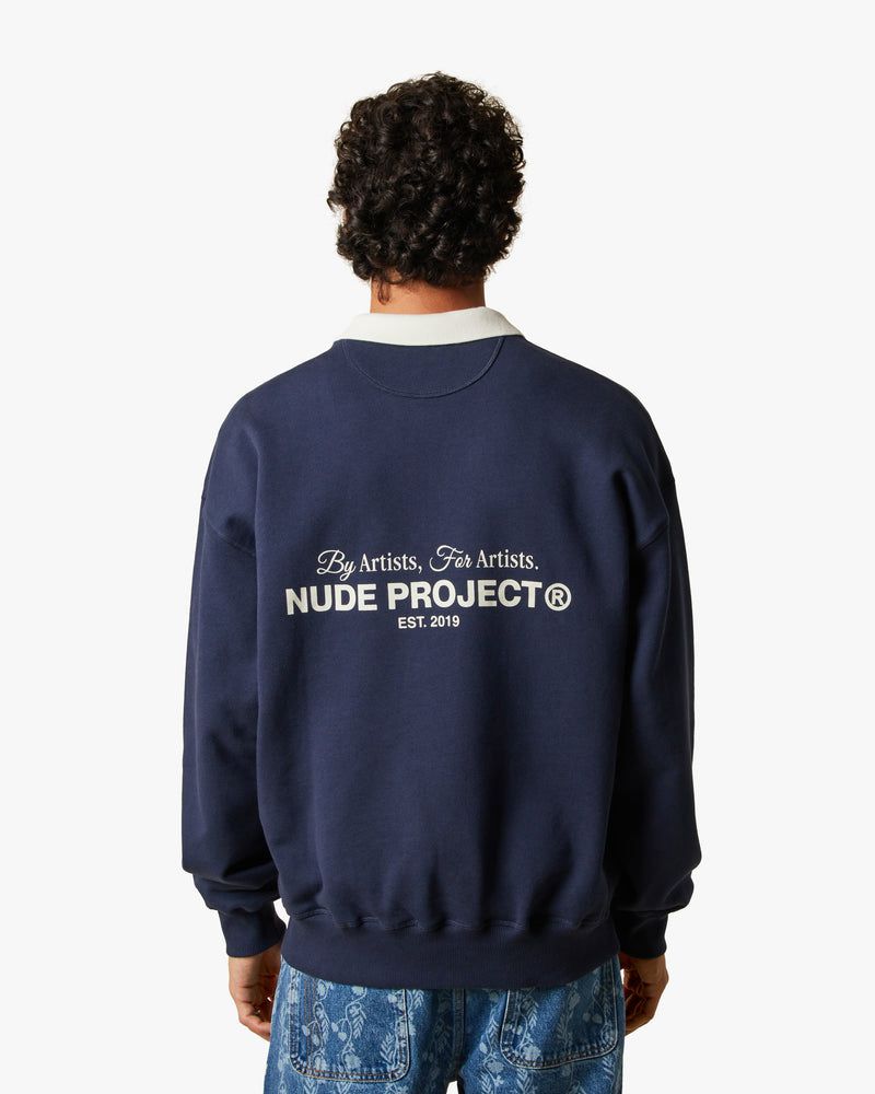 Nude Project Cult Crewneck Sweatshirt Navy Blue | US-36148DNGQ