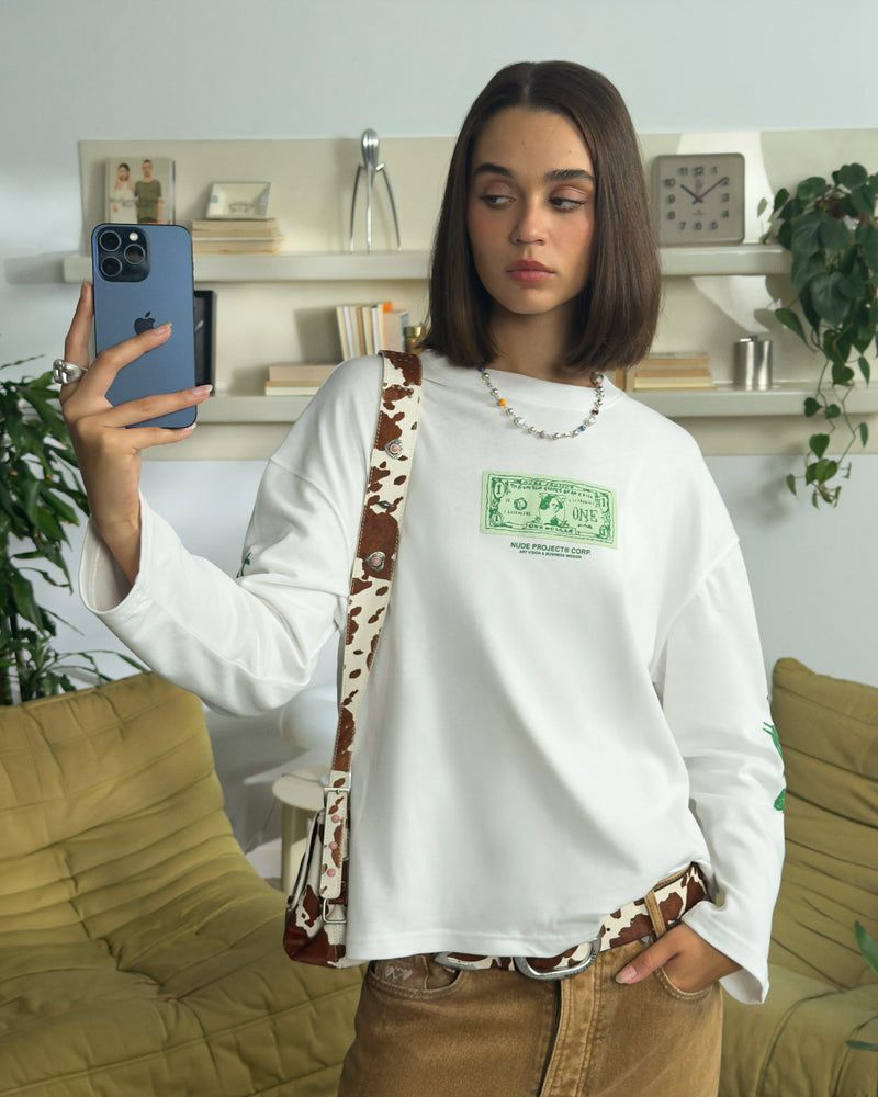 Nude Project Dolla Long-sleeve T-shirt White | US-78534APLR