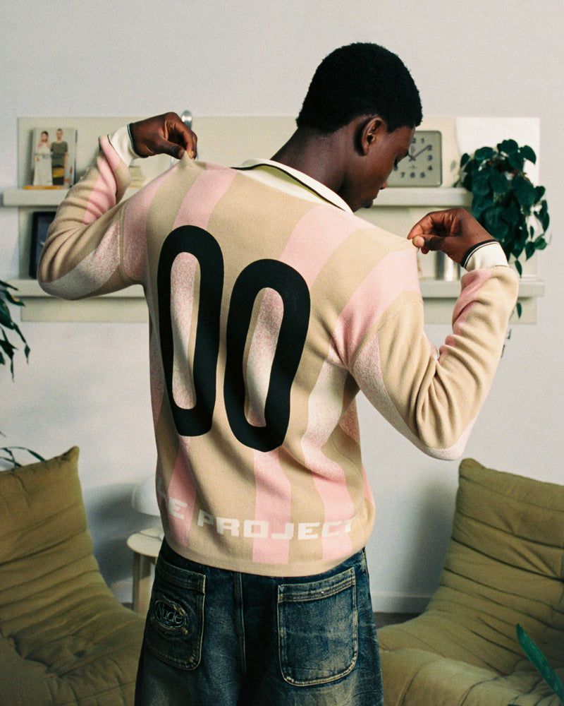 Nude Project Football Polo Knit Sweater Beige / Pink / Dark Brown | US-37984TINH