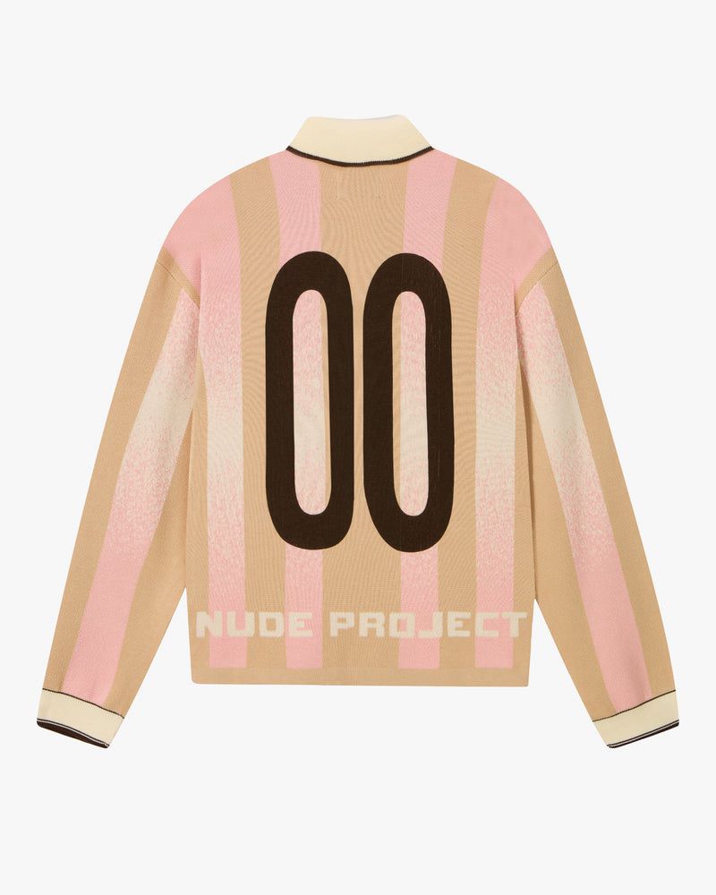 Nude Project Football Polo Knit Sweater Beige / Pink / Dark Brown | US-37984TINH