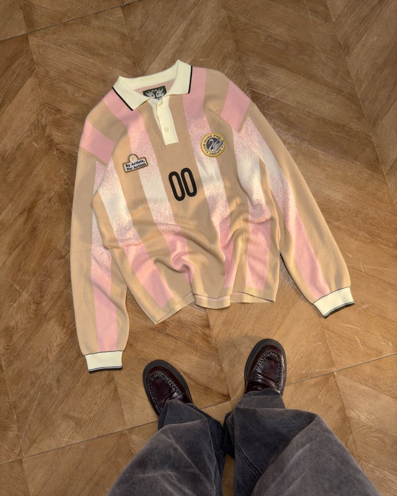 Nude Project Football Polo Knit Sweater Beige / Pink / Dark Brown | US-37984TINH