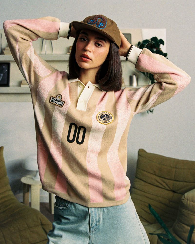 Nude Project Football Polo Knit Sweater Beige / Pink / Dark Brown | US-37984TINH