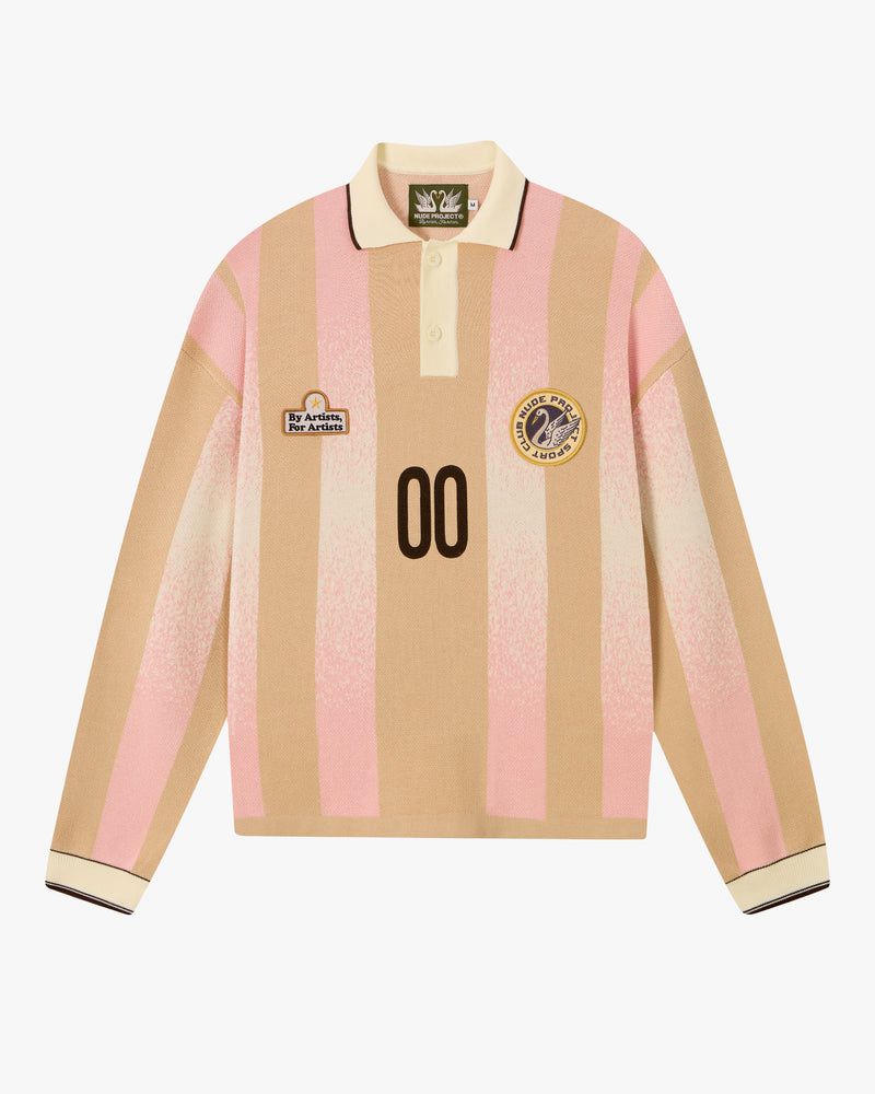 Nude Project Football Polo Knit Sweater Beige / Pink / Dark Brown | US-37984TINH