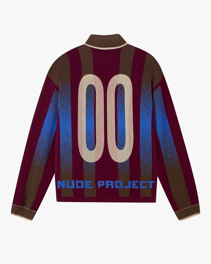 Nude Project Football Polo Knit Sweater Burgundy / Blue / Dark Brown | US-21940VDSU