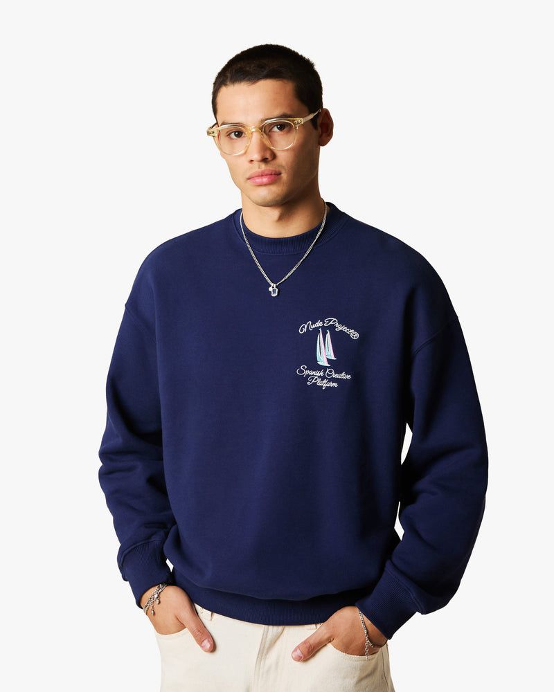 Nude Project Lil Boat Crewneck Sweatshirt Navy | US-51028MRJN