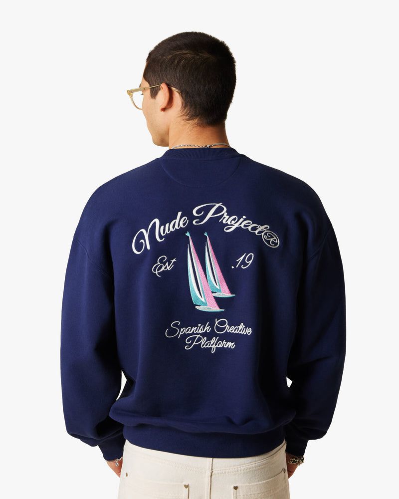 Nude Project Lil Boat Crewneck Sweatshirt Navy | US-51028MRJN