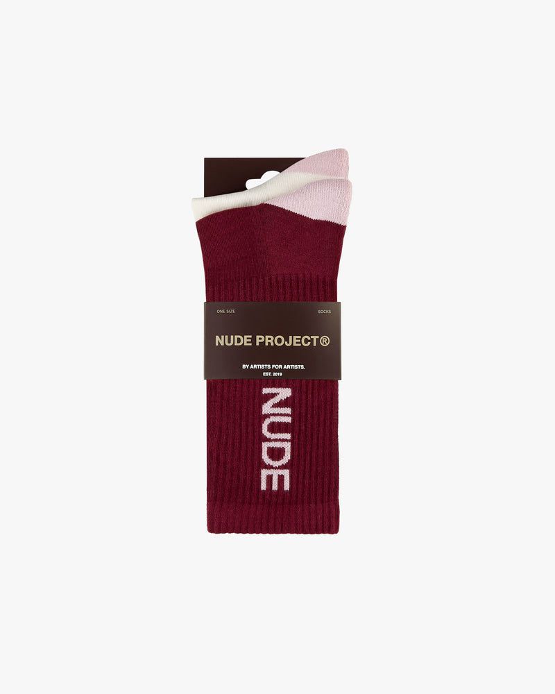 Nude Project Logo 2xpack Socks White / Burgundy | US-98210AGUO