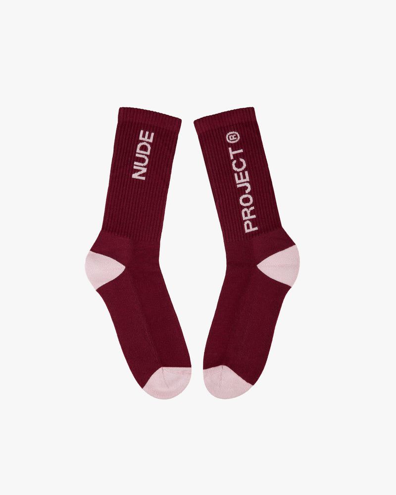 Nude Project Logo 2xpack Socks White / Burgundy | US-98210AGUO