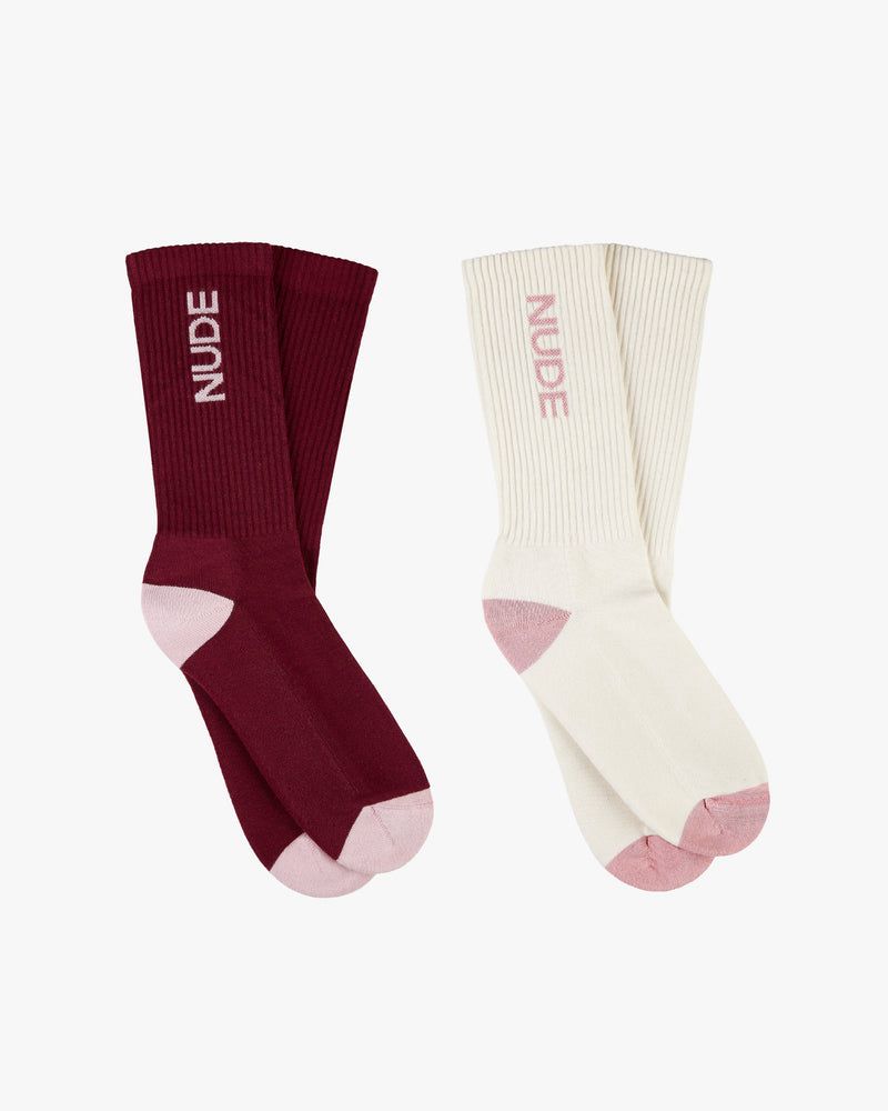 Nude Project Logo 2xpack Socks White / Burgundy | US-98210AGUO