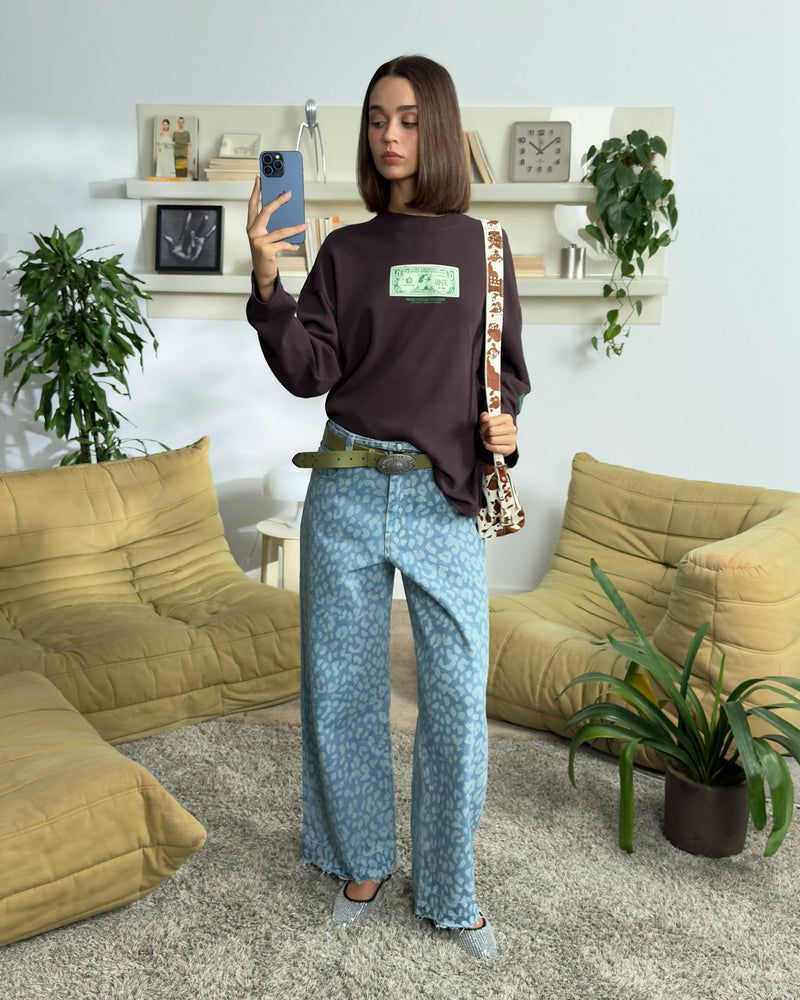 Nude Project Old Baggy Print Jeans Blue | US-63294CGQJ