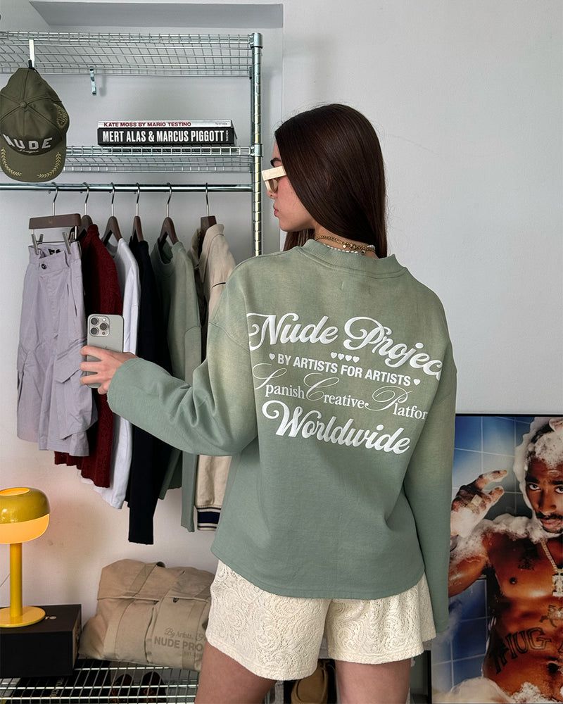 Nude Project Overdyed Crewneck Sweatshirt Green | US-75321YTNM