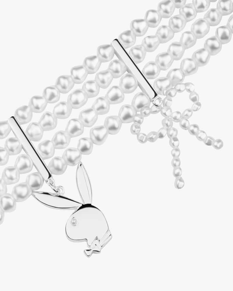 Nude Project Playboy Pearl Choker Necklace Silver | US-93768YKGV