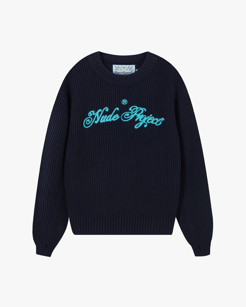 Nude Project Script Sweater Navy | US-52739IHRK