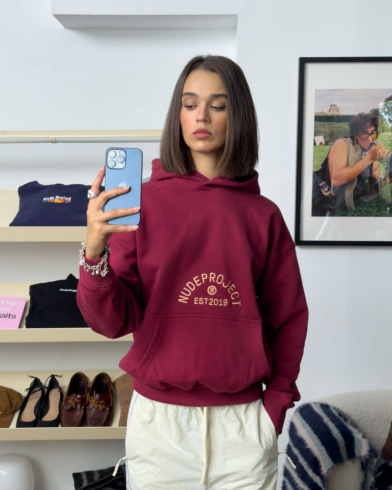 Nude Project Swans Hoodie Burgundy | US-42907USYL